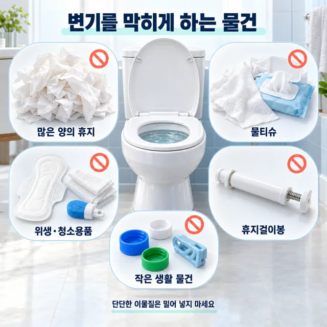 변기에 버리지 않아야 할 이물질