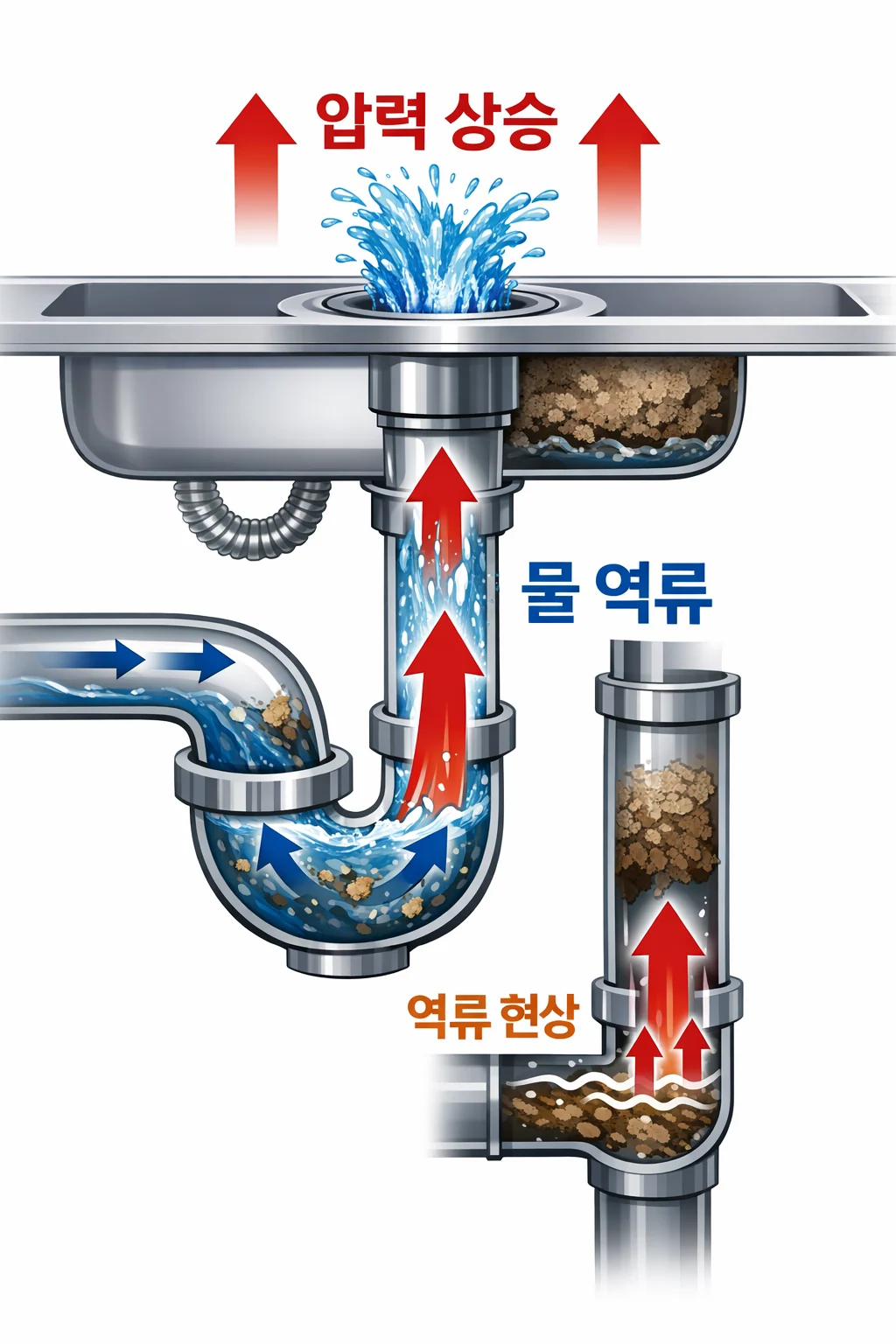 배수 흐름이 막힐 때 생길 수 있는 역류