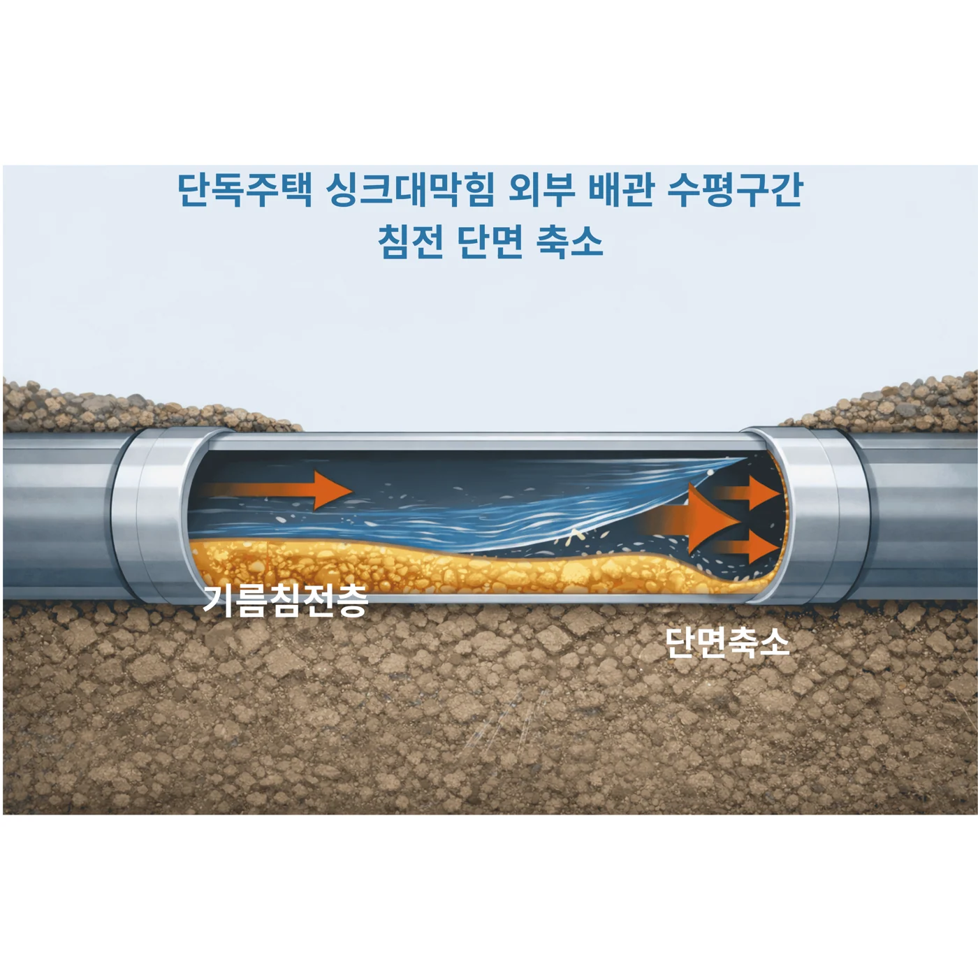 외부 수평 배관의 단면 축소