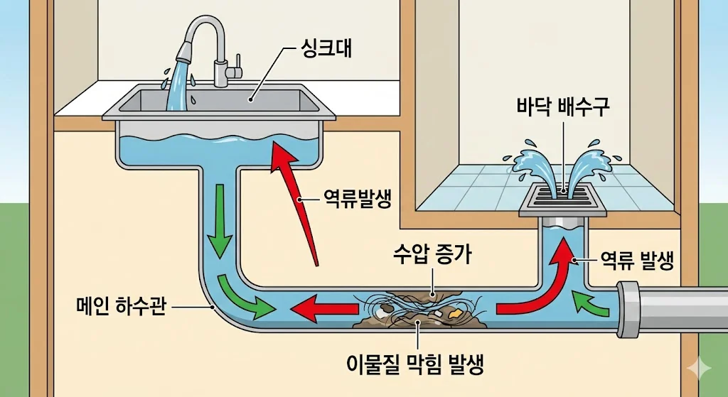 싱크대 사용 시 다른 배수구로 물이 올라오는 원리