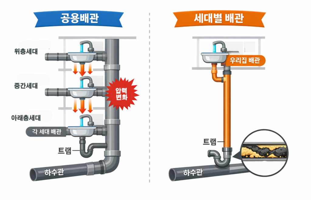 경기광주 싱크대막힘 공용배관과 세대별 배관의 차이