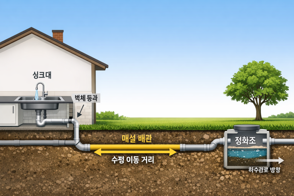 경기광주 싱크대막힘 단독주택 외부매설배관 도형