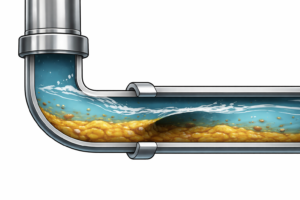 기름층이 형성되어 통로가 좁아진 배관 내부 구조 예시